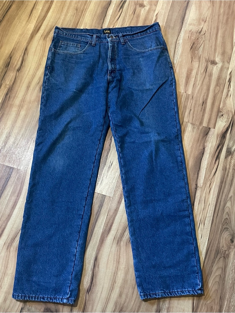 Lee Fleece Lined Jeans Mens 36 x 34 Relaxed Fit Straight Leg Blue Denim